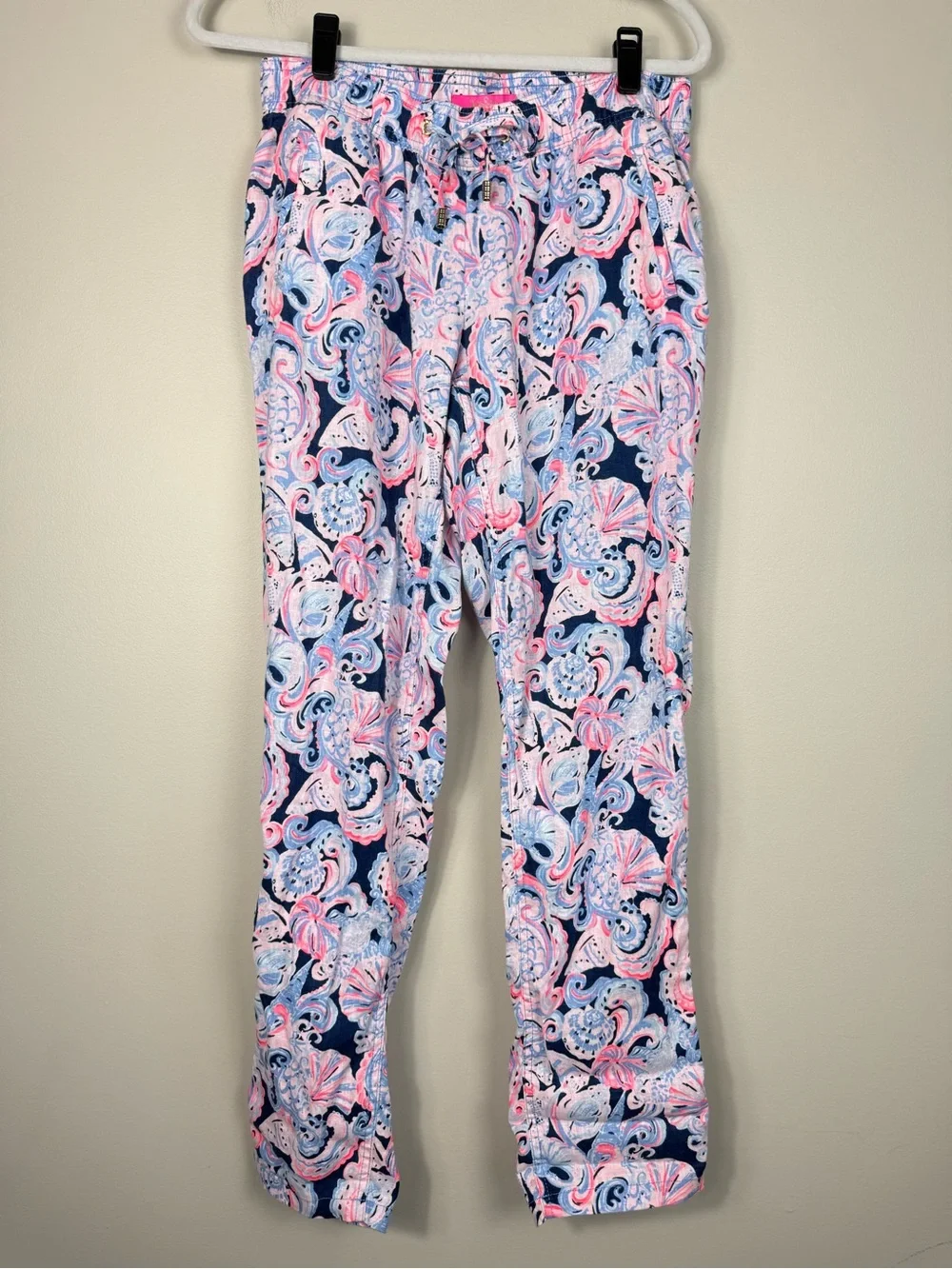 Lilly Pulitzer Aiden Linen Pant Medium High Tide Its for Shore Beach Preppy Pink